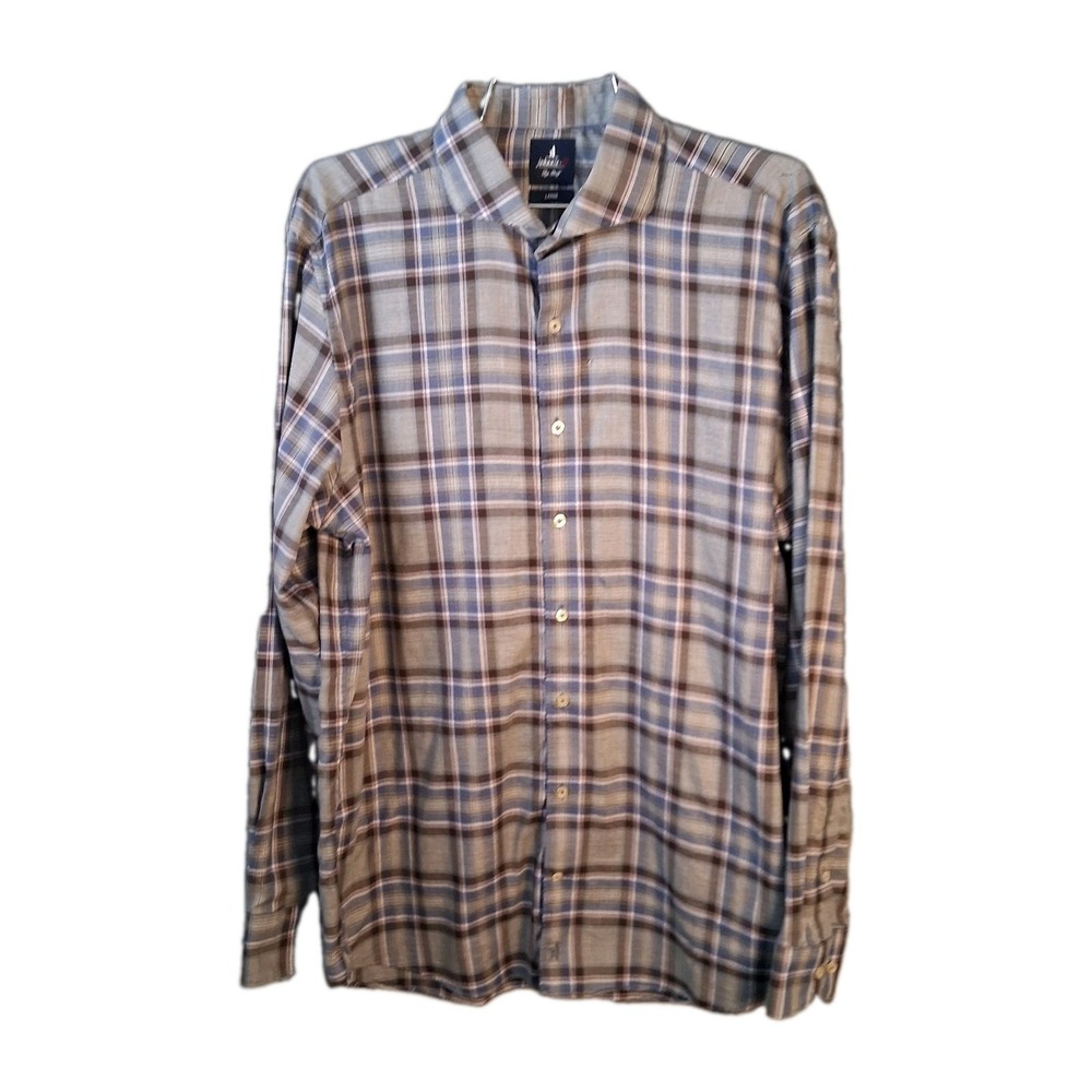 Johnnie O Top Shelf Hearst Plaid Shirt Mens Large Gray Button Down
